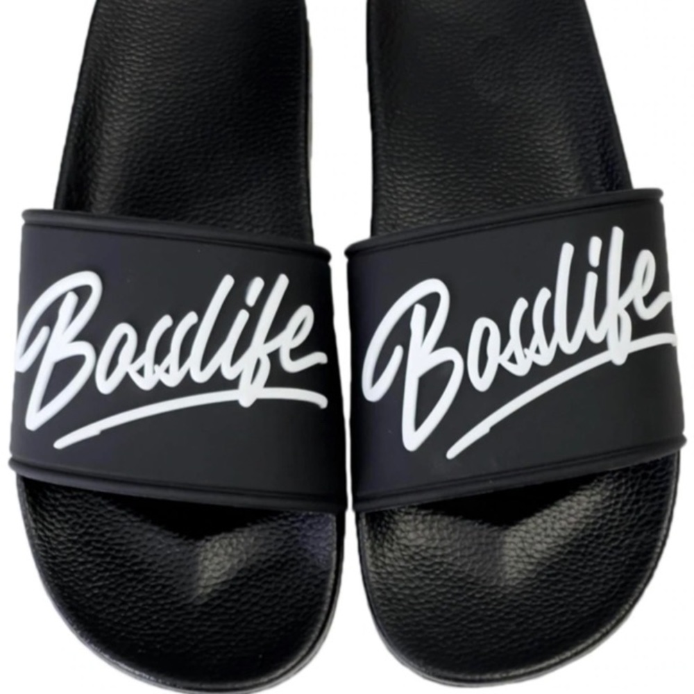 BossLife "Script" Slide - Black/White. Several sizes in stock